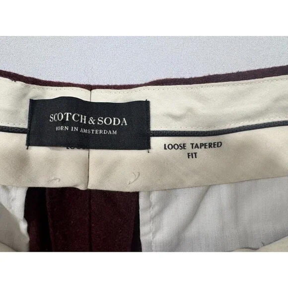 Scotch & Soda Pants Mens Maroon Wool Blend Dress Trousers Loose Taper Fit Sz 30 - Picture 5 of 11